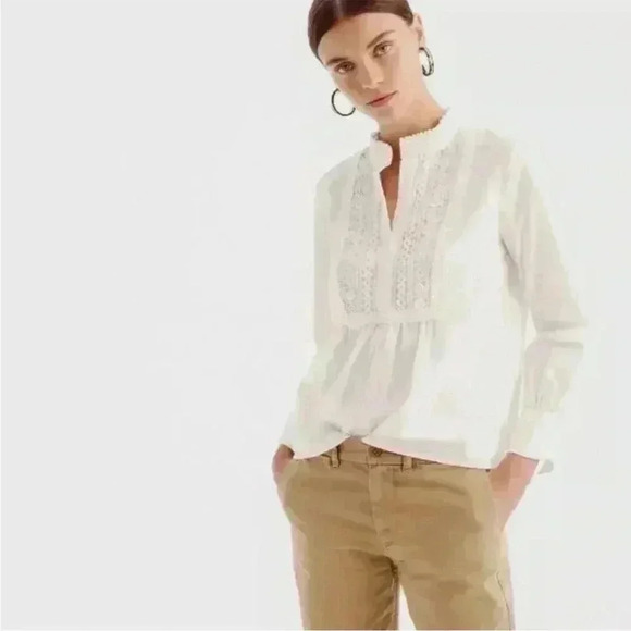 J.Crew Lace Bib Popover Shirt in White, size 14 - Picture 1 of 10